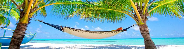 Zwischen den Palmen am weißen Sandstrand der Karibik